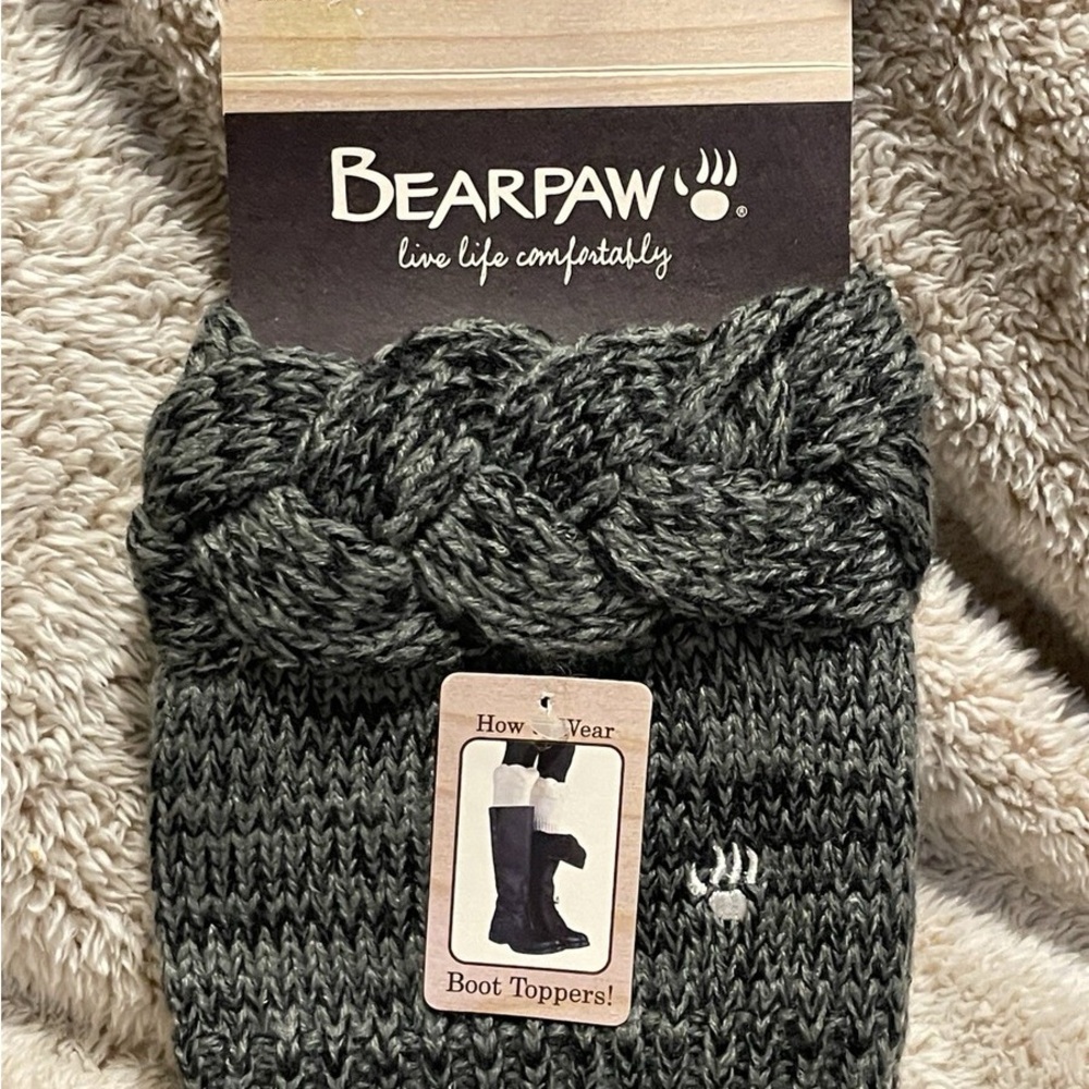 BearPaw Charcoal and Cream Braided Boot Toppers